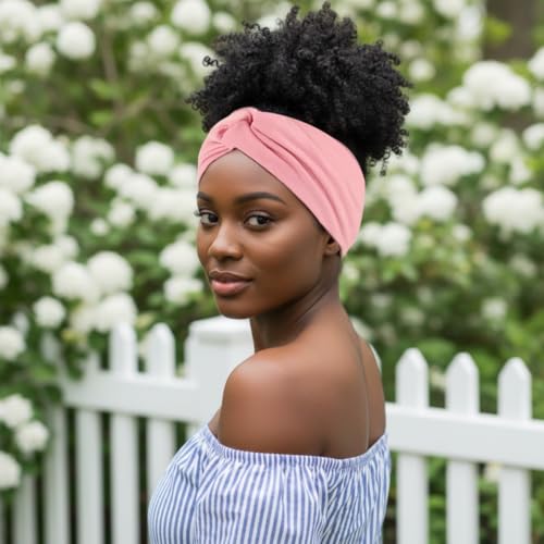 Image of MAYCREATE 2Pcs Wide Head Band Twisted Knot Headband for Women, Pink & Beige | Stylish Twisted Knot, Stretchy Cloth Design, Helps Keep Hair Away from Face During Skincare and Exercise