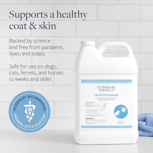Image of Veterinary Formula Flea and Tick Shampoo for Dogs and Cats, 1 Gallon - Dog and Cat Flea Shampoo with Pyrethrum to Kill Fleas, Ticks On Contact - Cleanses and Exfoliates