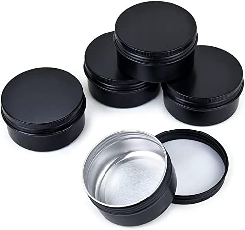 6Pcs 100ML Sample Pots Black Round Aluminium Tin Cans Black Aluminum Tin Jars,Aluminium Screw Pots Empty Black Cosmetics Container for DIY Crafts Spices Travel Storage,Black