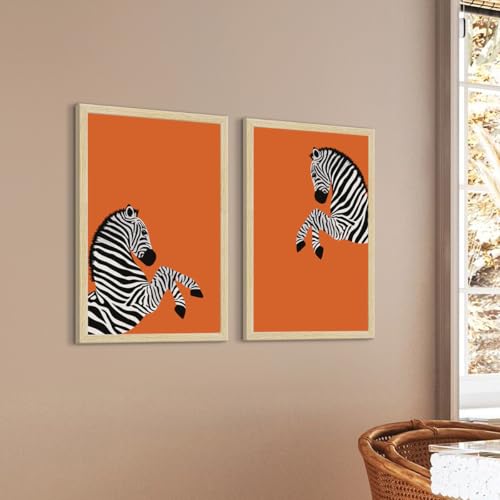Image of ArtX Wall Paintings For Kids Room, Zebra Wall Frame, Decoration Items, 12x18 inch (A3+) Size, Multicolor, Synthetic Wood, Set Of 2