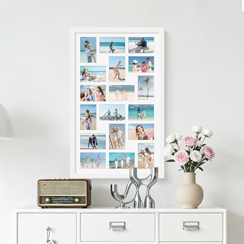 Image of DUENPY 18x30 Picture Frame 4x6 Collage Picture Frame Displays Eighteen 4x6 inch Photos Collage Wall Decor Wall Hanging White