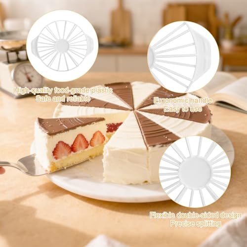Miniatura 3 de Wokicor Divisor De Tarta 10 12 14 16 Porciones, Cortador De Tarta Redondo Reutilizable En Plástico Alimentario Con Mango Ergonómico, Utensilio Repostería Con Cuchillo Inox Para Cumpleaños, Boda, Cocin