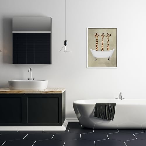 Image of Stupell Industries 'Three Giraffes in A Bathtub', Framed Giclee Art, White, 24 x 30 Inches, Easy to Hang and Sturdy, Made in USA, by Coco de Paris