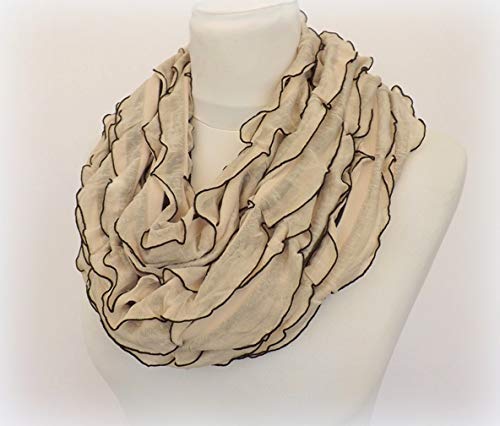 Womens Cream and Black Stripes Ruffled Scarf2