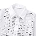 YOOJOO Kids Boys Disco Shirt Sequins Long Sleeve Button Down Shirts 70s Party Costume Latin Jazz Hip Hop Dance Shirts White 8-10 Years