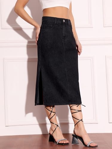 Image of Miss Chase Women's Regular High Rise Above Knee Stretchable Denim Skirt