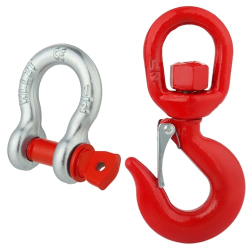 WENHUALI 2 Ton Swivel Lifting Hook with 1/2'' D Ring Shackles, Heavy Duty Alloy Steel Lifting Hooks for Tow Strap/Winch/Traction Steel Wire/Vehicle Recovery, 4400 Lbs Safety Load Limit