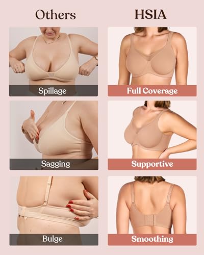 Image of HSIA Minimizer Bras for Women Plus Size, Full Coverage Coolcomfort T Shirt Unlined Bra with Underwire for Heavy Breast, Blush 48D