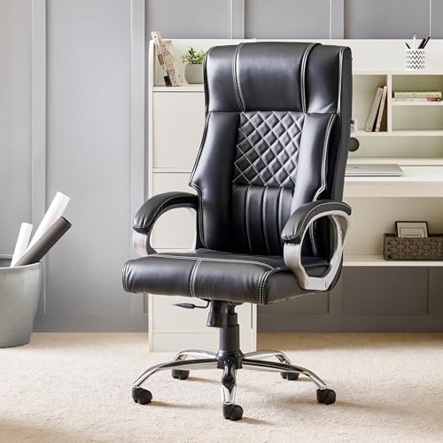 Image of Home Centre | Zuby | Faux Leather | High Back | Metal | Study and Office Chairs | Black | 1 Year Warranty