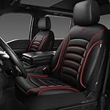 CAR PASS 3D Foam PU Leather Car Seat Covers, Universal Seat Covers Front 2 for Trucks SUV Sedan Automotive Seat Covers Armrest Airbag Compatible Waterproof Comfortable Faux Nappa Leather Black Red