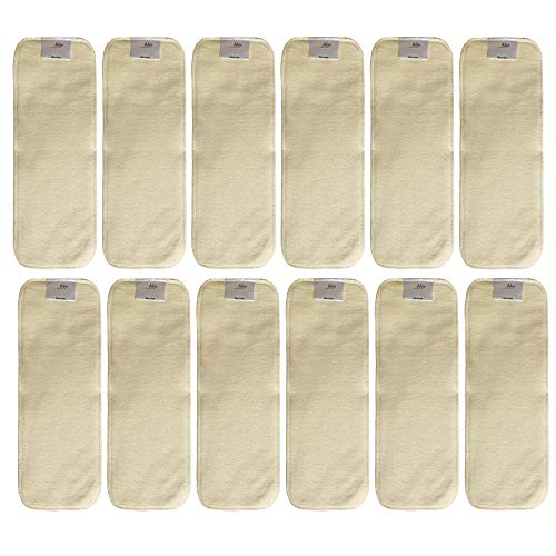 Hemp Diaper Inserts: Overnight Cloth Diaper Doubler Booster Pads (Pack of 12)
