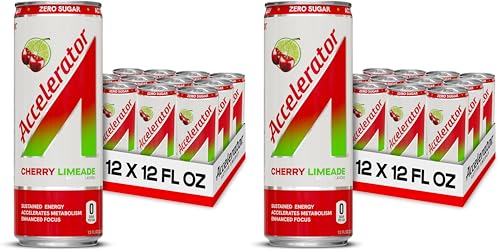 Image of Accelerator Energy Drink, Cherry Limeade 12oz can (24 pack), Zero Sugar, Sustained Energy from 100% Natural Caffeine (200mg from Green Coffee Bean & Green Tea extract)