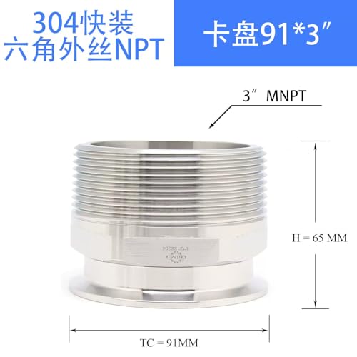 Conector SS304 de 91 mm NPT macho con abrazadera triple de 3 pulgadas 3