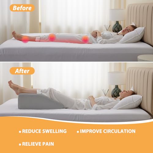 Image of Bedluxe Leg Pillow Elevation, Leg Wedge for Blood Circulation, Leg Elevating Pillow for After Surgery, Memory Foam Foot Knee Pillow for Sleeping 23.6x16.8x8 Inch Grey