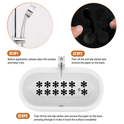 Secopad Anti-Rutsch Aufkleber 24 STK Sicherheitsstreifen für Badewanne, Klebende Sticker mit Premium Schaber für Badewanne, Dusche, Treppe (Schwarz)