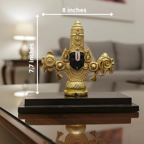 Image of 24K Gold Plated Lord Venkateswara Swamy Murti (8 Inch) - Balaji Idol for Vastu Prosperity, Temple Altar, Corporate Gifting - Symbol of Divine Wealth