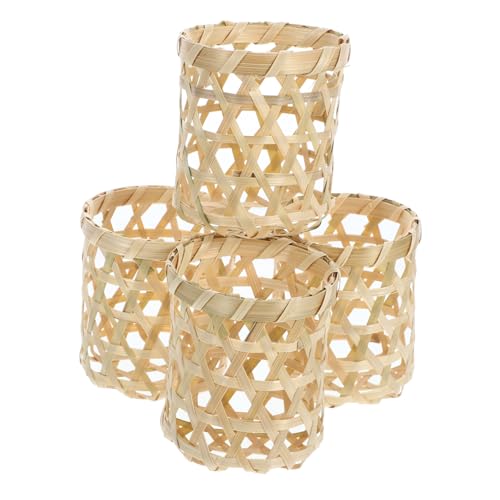 WHAMVOX 4 pezzi Portacandele Intrecciati in Bamboo Bicchieri Protettivi Antiscivolo per Candele Tealight Copri Bicchiere Leggeri e Decorativi e Feste