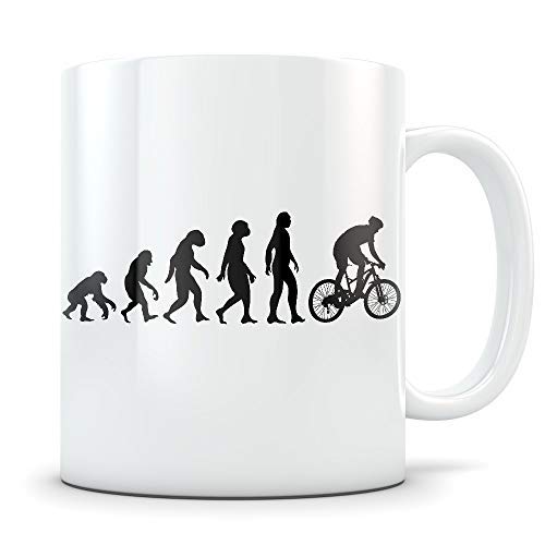 Mountainbiking Tasse für Damen und Herren Kaffeetasse für Downhill Biker Enthusiasten Bestes Fahrrad Geschenkidee Lustig Bike Evolution Geschenke