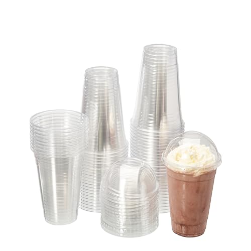 FULING [20oz - 80 Sets Clear PET Disposable Plastic Cups with Dome Lids, Party Drinking Cups for Cold Coffee, MilkShakes, Smoothies, Juices, Beer, Iced Tea