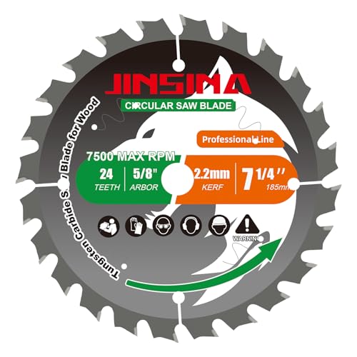 JINSINA 7-1/4” Circular Saw Blade for Wood, 24T TCT Cutting Blade, Fine Finish Crosscut Angled Bevels Framing Ripping for Plywood, Melamine, Oak, Pine, Laminate, Chipboard, 5/8″