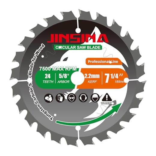 JINSINA 7-1/4” Circular Saw Blade for Wood, 24T TCT Cutting Blade, Fine Finish Crosscut Angled Bevels Framing Ripping for Plywood, Melamine, Oak, Pine, Laminate, Chipboard, 5/8"