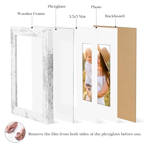Image of 4x6 Picture Frame Set of 6 with Shatter-Resistant HD Plexiglass - Use as 3.5x5 Frame with Mat or Display 4x6 Photo Without Mat - Thin Border Picture Frames for Tabletop Display