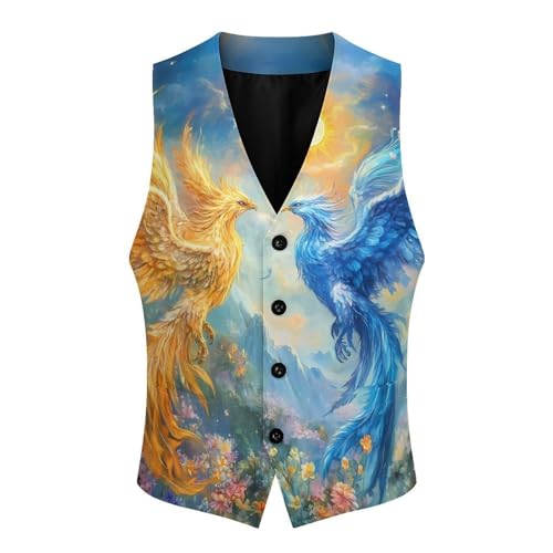 Phoenixes Men's Suit Vests Business Formal Dress Vest V-Neck Waistcoat for Wedding Casual4