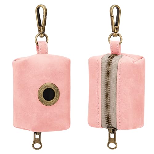 Image of Didog Dog Poop Bag Holder for Leash, Stylish PU Leather, Pink