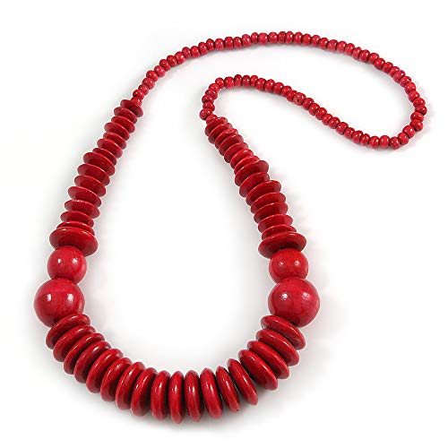 Sautoir en perles de bois rouge cerise de 70 cm Avalaya pour femme