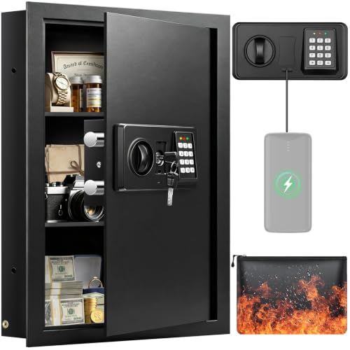 Image of Black 22.05 inch Tall Wall Safes Between Studs 16 inch Centers with Fireproof Bag