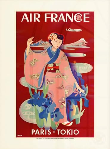 Affiche vintage Air France Paris-Tokio Y. Tabuchi 1952 impression d'art Geisha