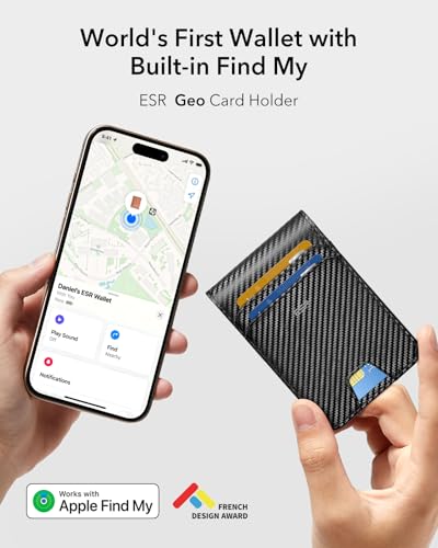 Image of ESR Geo Wallet with Find My Functionality, RFID Blocking, Holds up to 11 Cards, Slim and Smart Wallet for Men, Replacement for AirTag Wallet Tracker(iOS Only, Not for Magsafe), Carbon Fiber