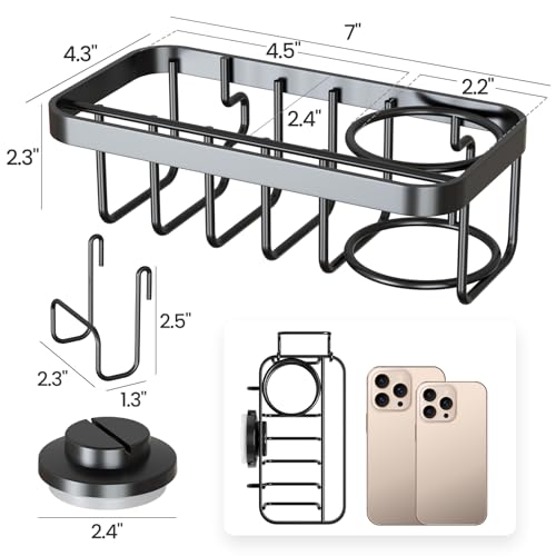 Image of TAILI 4-in-1 Sponge Holder for Kitchen Sink with Strong Suction Cup Removable, Rustproof Aluminum Sink Caddy for Sponge, Brush, Scrubber, Scraper -Black