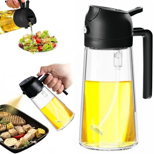JASFLY Pulverizador Aceite Spray 470ml,Aceitera Spray Pulverizador 2 En 1,Pulverizador de Aceite de Cristal Antigoteo,Dosificador Aceite Spray Apto para Cocinar,Ensaladas,Grill y Horno