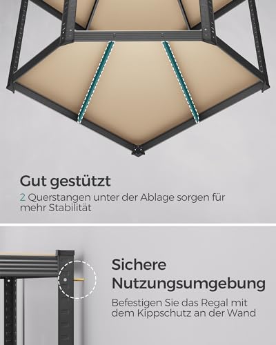 SONGMICS Eckregal-Set 5 Ebenen, Schwerlastregal, Metall, Lagerregal für Garage, Abstellraum, Kellerregal, bis 2625 kg belastbar, tintenschwarz-naturbeige GLR070B03
