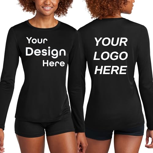 Custom Women's Posi-UV® Pro Long Sleeve Tee - Personalized UPF 50 Sun Protection, Moisture-Wicking Performance Shirt - Design Your Own Logo/Text.
