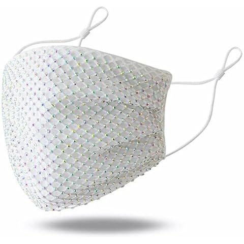 Sparkling Stylish Diamante Mesh Face Mask (Weddings, Parties, Shopping) (White) Cover