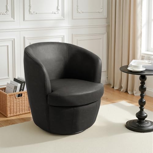 Sillón Barrel Giratorio Negro Cuero Sintético miniatura 3