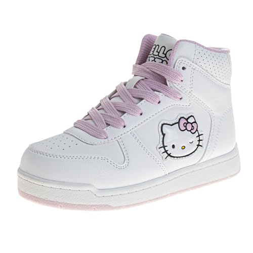 Sanrio Hello Kitty High Top Sneakers for Girls - Kids Sneaker Ankle Hightops Lightweight Athletic Breathable Casual Shoes - White Pink (Size 3 Big Kid)