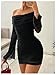 SOLY HUX Women's Ruched Mesh Off Shoulder Bodycon Mini Dress Bell Long Sleeve Club Party Dresses Pure Black X-Large