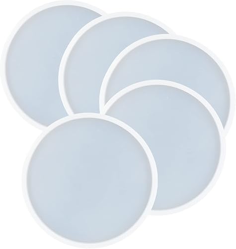 Molde epoxi de forma redonda, 5 piezas, molde de silicona de base redonda de fundición de resina, tamaño mediano de 4 pulgadas
