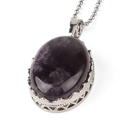 Collier pendentif en pierre naturelle d'améthyste ovale pour soulager le stress et sublimer le cou