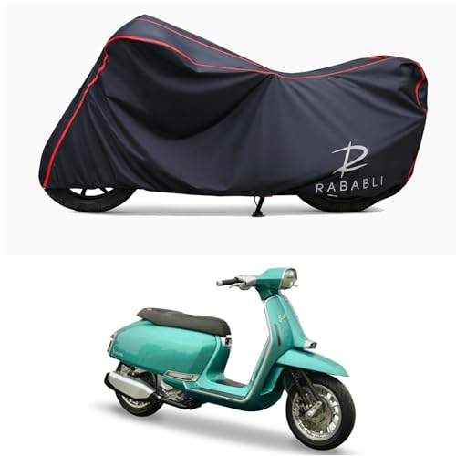 Image of Waterproof Bike Body Cover Compatible for | Lambretta G-Special | Taffeta Fabric, Red Piping Design, Bottom Elastic Fit | Dustproof, Sun UV & Rain Protection for All Bikes