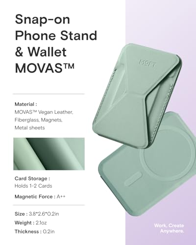 Image of MOFT Magsafe Wallet Stand Compatible with iPhone 16 /15 /14 /13 /12 Series, Angle Adjustment & MOVAS Phone Stand,Light Seafoam