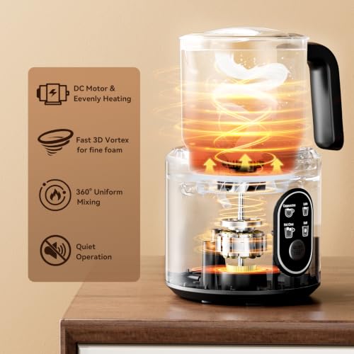 Image of Milk Frother and Steamer, Electric Frother | 4-in-1 Automatic Hot and Cold Foam Maker , Detachable Stainless Steel Jug for Latte, Cappuccino, Macchiato, Hot Chocolate