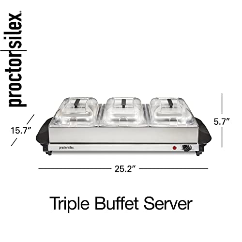 Proctor Silex Buffet Server & Food Warmer, Adjustable Heat, for Parties, Holidays and Entertaining, Three 2.5 Quart Oven-Safe Chafing Dish Set, Stainless Steel - Image 3