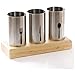 Soporte para cubiertos, cesta de acero inoxidable con base de madera, soporte para cubiertos para tenedores, cuchillos, cucharas, soporte para cubiertos para gillos, hogar o restaurantes (3 vasos)