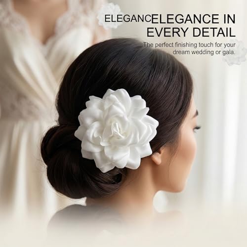 Miniatura 6 de Zuwijeq Broches Para Ropa Mujer, Flor Flamenca Pelo, Flores Para Vestidos De Fiesta, Pinza Pelo Flor, Horquilla Con Flor, Elegante Broche De Solapa Floral Para Boda, Fiesta, Baile Blanco