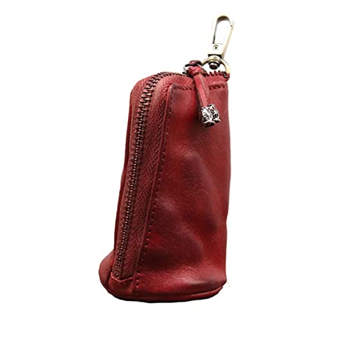 Small Coin Purse, Coin Genuine Leather Mini Coin Wallet Zipper Vintage Leather Coin Bag Car Key Holder Wallet for Men Women (Red)