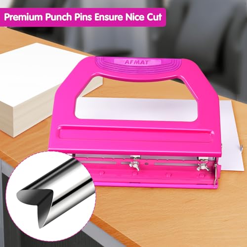 Image of AFMAT 3 Hole Punch Heavy Duty, 9 /32 inch Holes, 50-Sheet Hole Puncher 3 Ring, 50% Reduced Effort, Adjustable Two & Three Hole Punch, Metal Paper Puncher w /Large Chip Tray, Metal Paper Guide, HP18